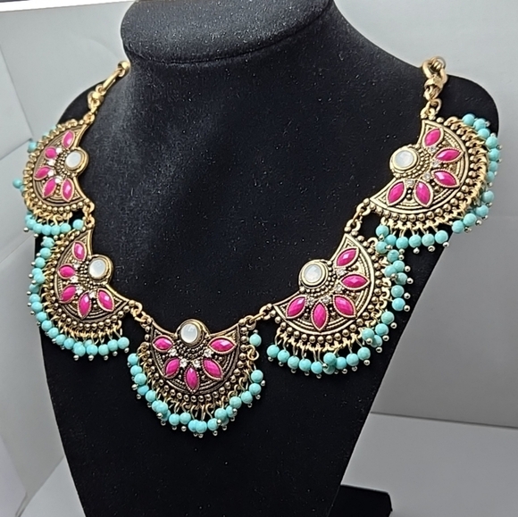 Sold Out Plunder Design Lilo Sultana Necklace Turquoise Magenta Tassle Western - Picture 2 of 6
